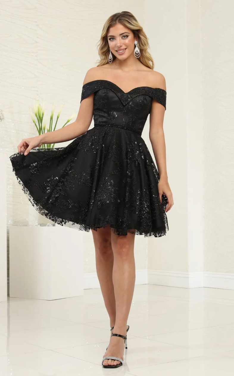 Glitter Short Off Shoulder Dress by May Queen MQ1933