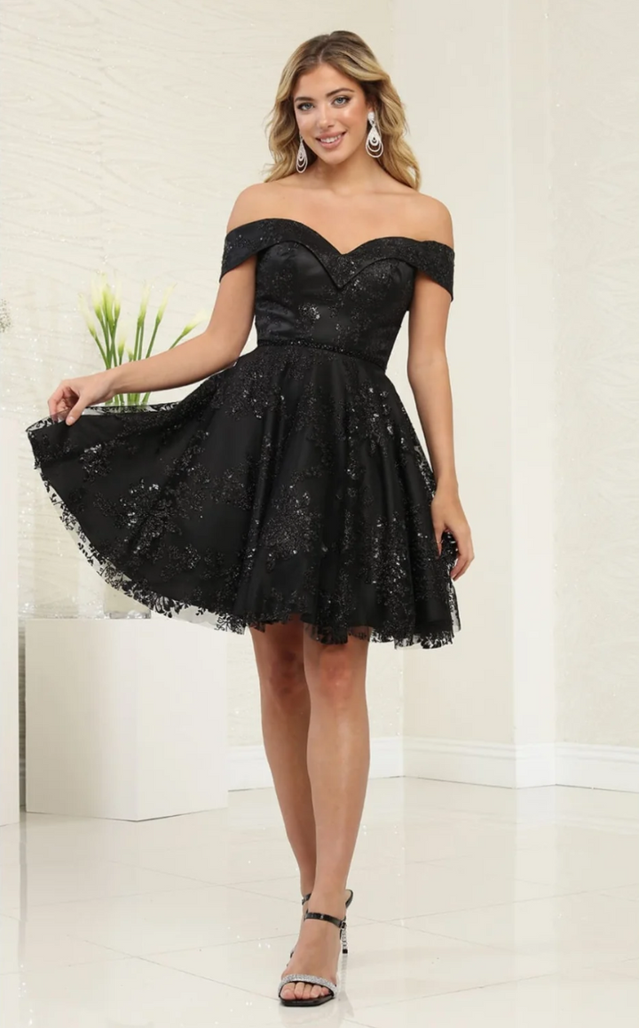 Glitter Short Off Shoulder Dress by May Queen MQ1933