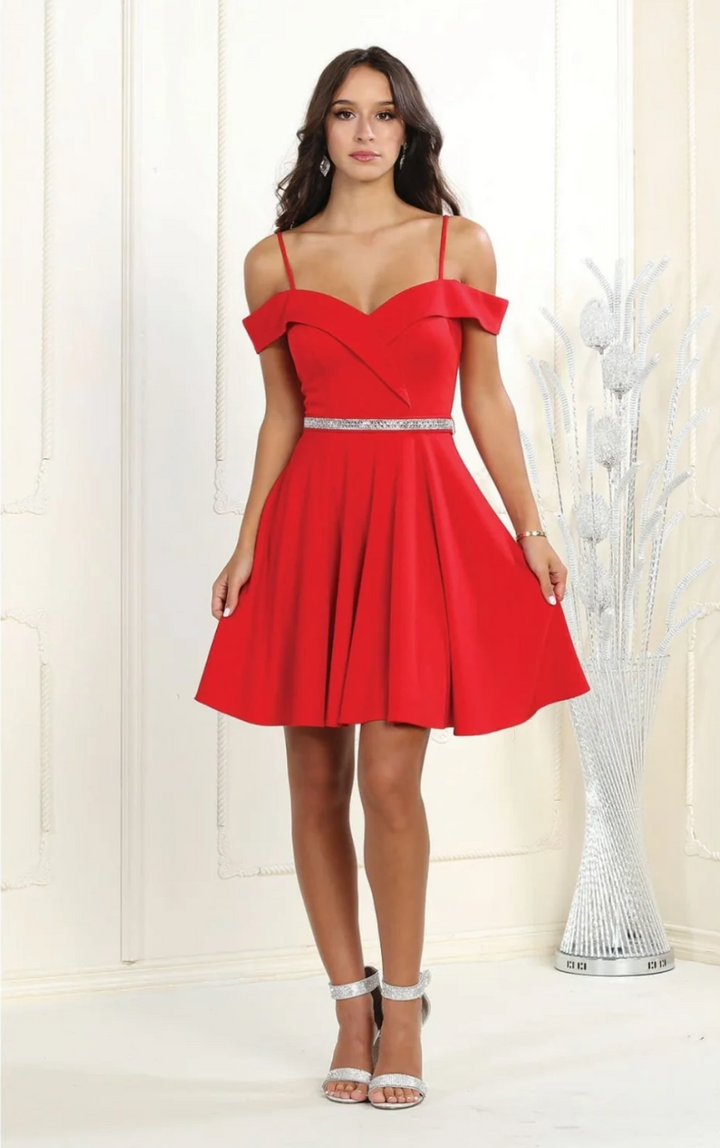 Short Cold Shoulder A-line Dress by May Queen MQ1916