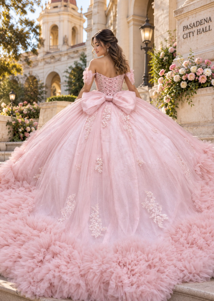 Off Shoulder Ruffled Ball Gown by Bella Princess PQ1119