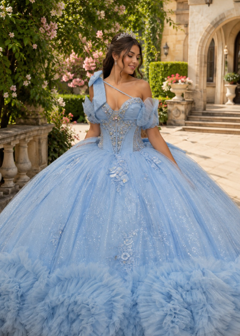 Off Shoulder Ruffled Ball Gown by Bella Princess PQ1119