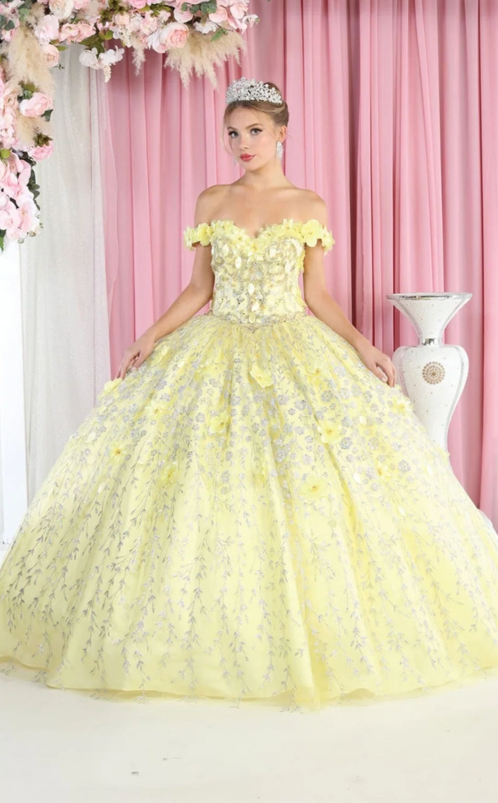 3D Floral Off Shoulder Ball Gown by May Queen LK192