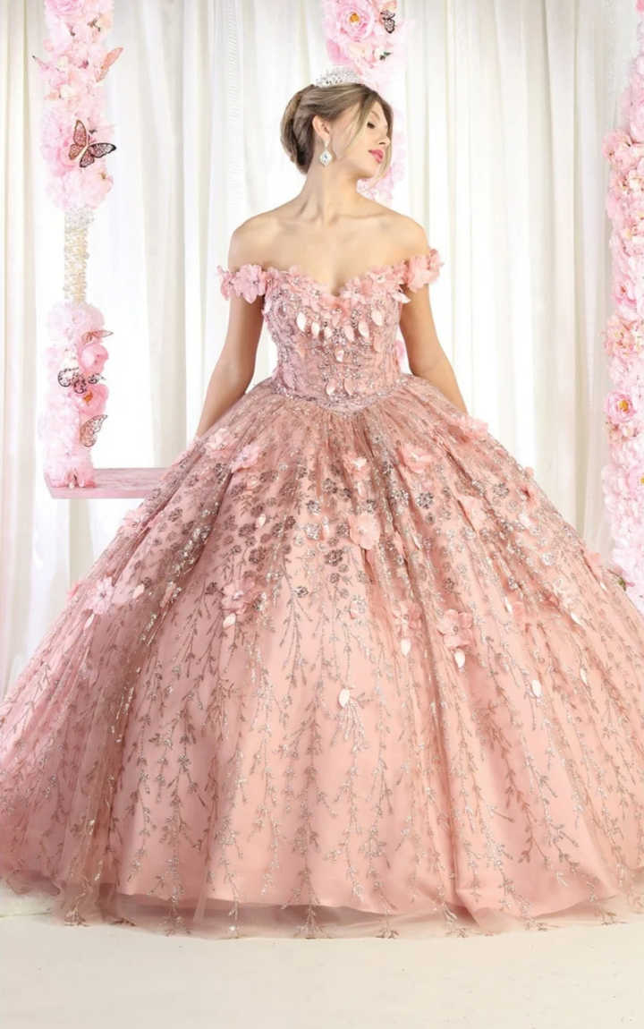 3D Floral Off Shoulder Ball Gown by May Queen LK192