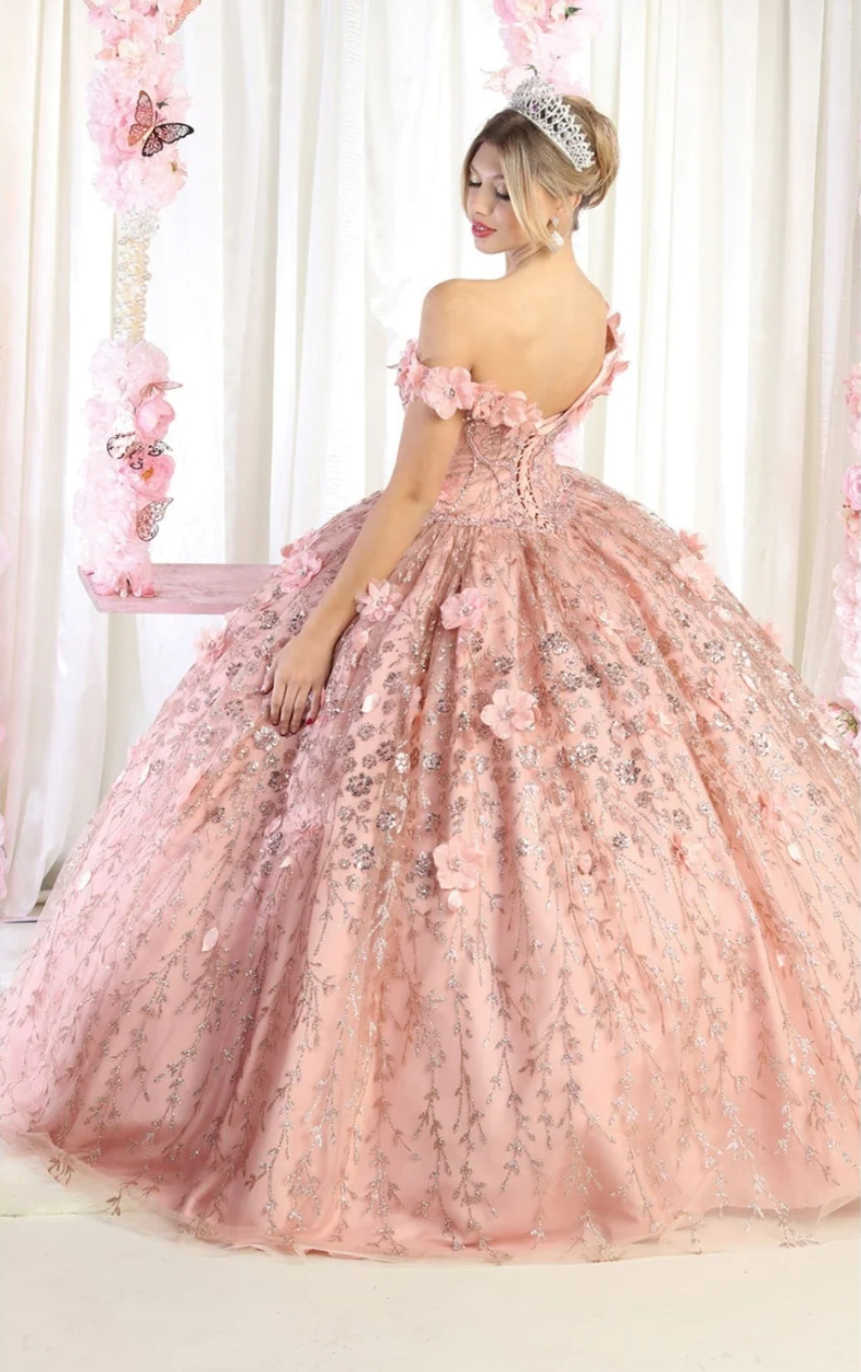 3D Floral Off Shoulder Ball Gown by May Queen LK192