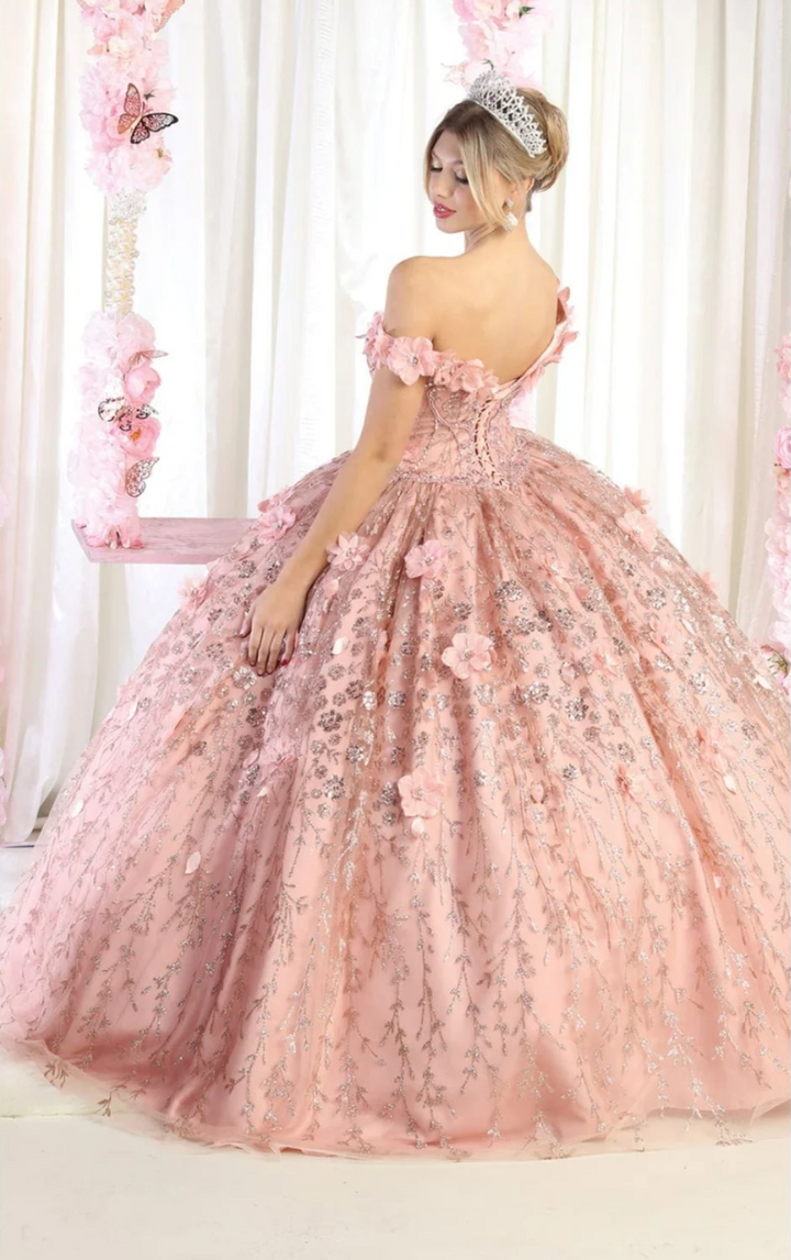3D Floral Off Shoulder Ball Gown by May Queen LK192