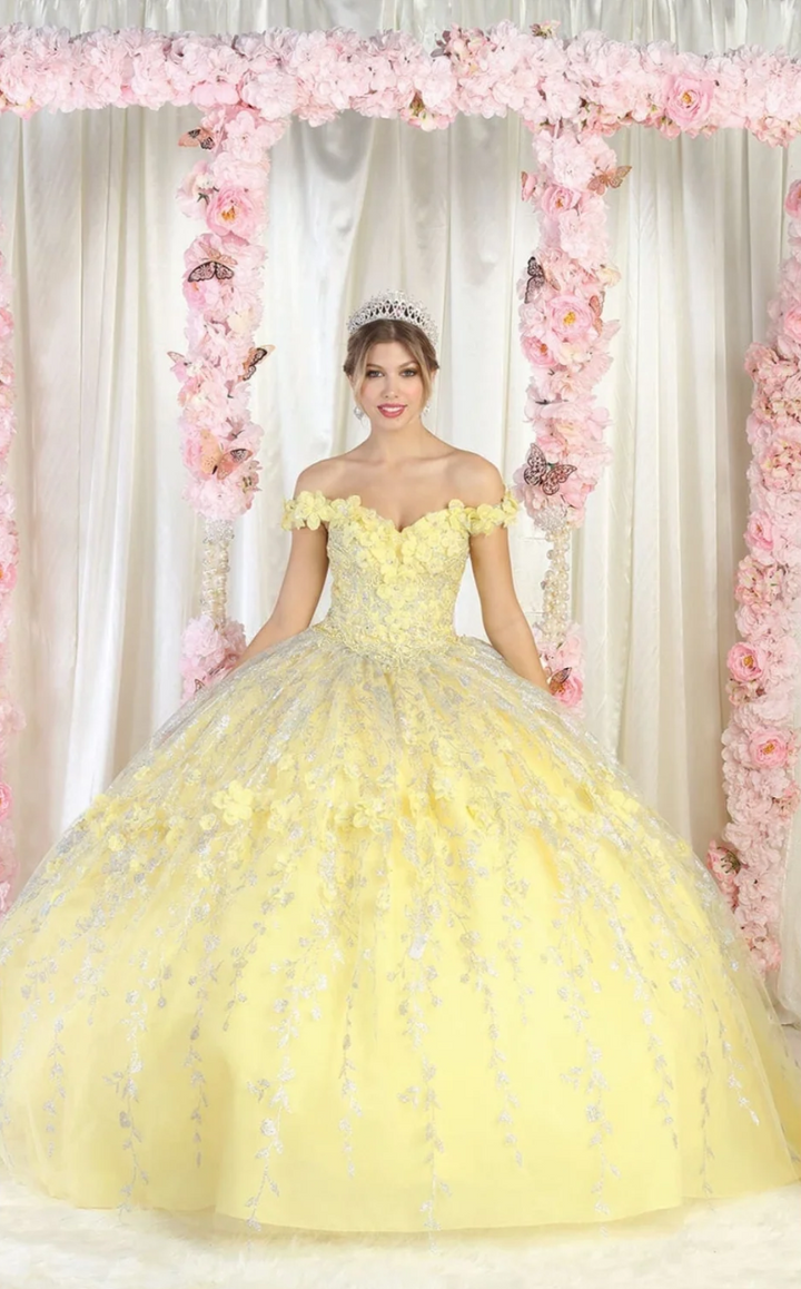 3D Floral Off Shoulder Ball Gown by May Queen LK198