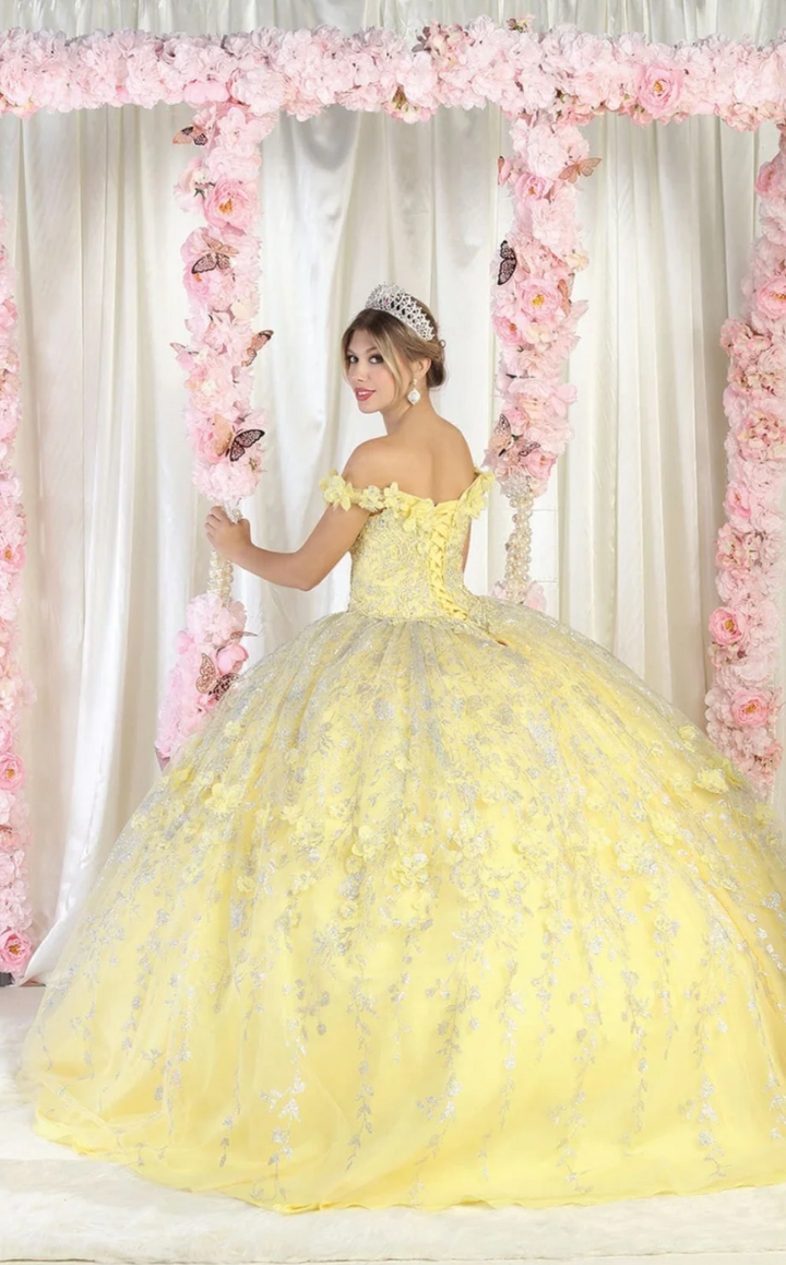 3D Floral Off Shoulder Ball Gown by May Queen LK198