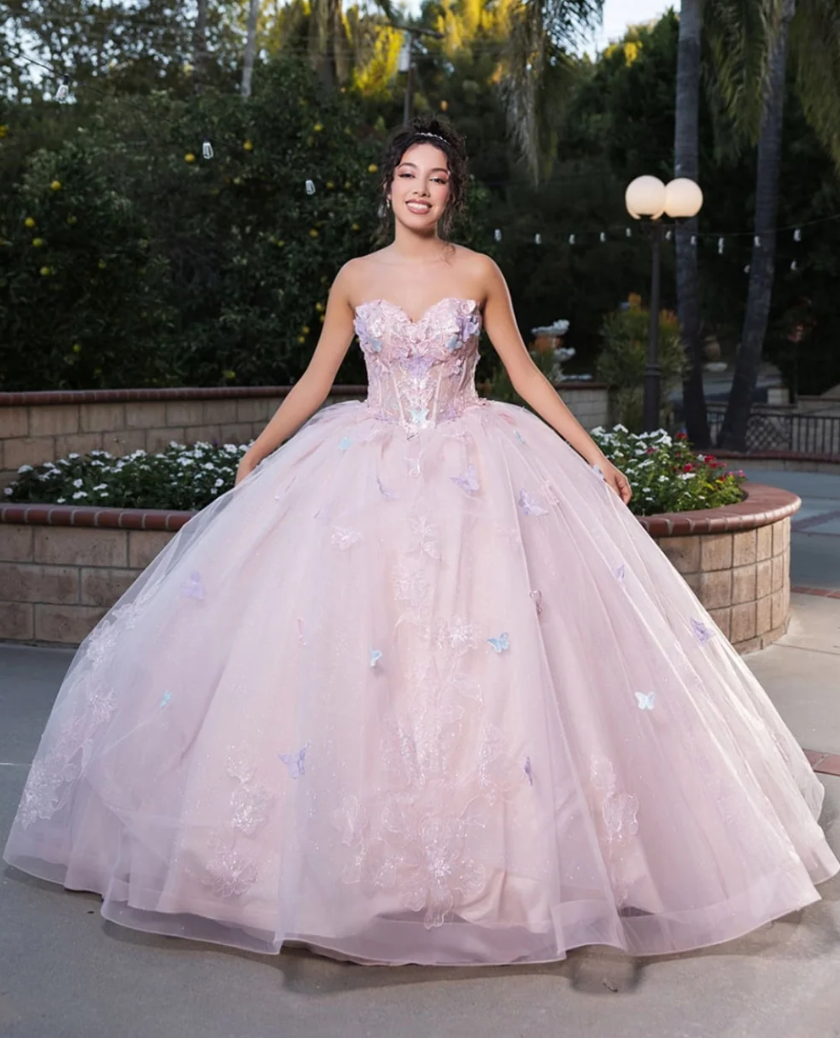 3D Butterfly Strapless Ball Gown by May Queen LK246