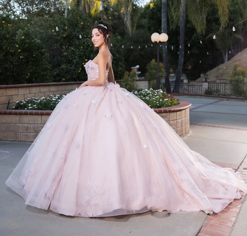 3D Butterfly Strapless Ball Gown by May Queen LK246