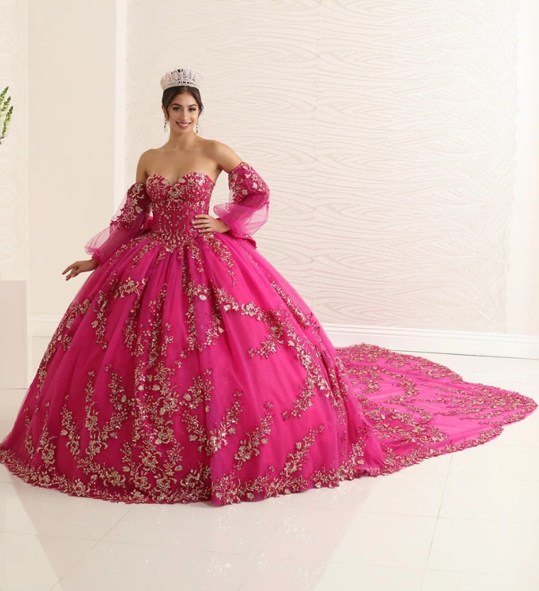 Strapless Puff Sleeve Ball Gown by May Queen LK251