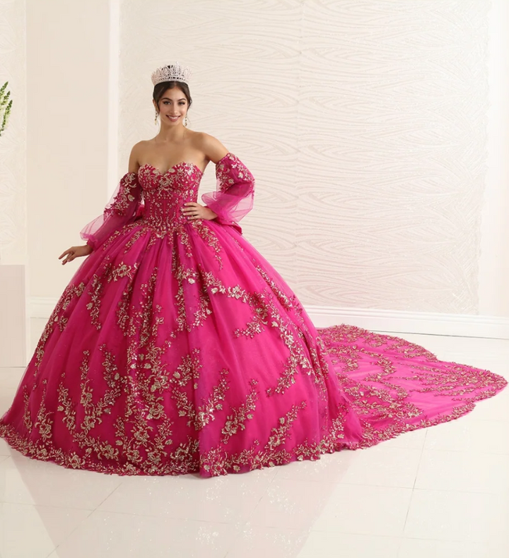 Strapless Puff Sleeve Ball Gown by May Queen LK251