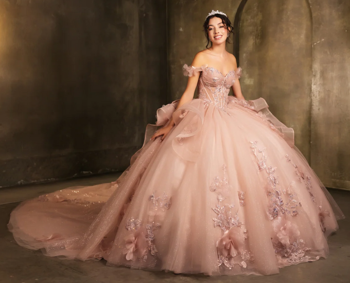 Applique Off Shoulder Ball Gown by May Queen LK270