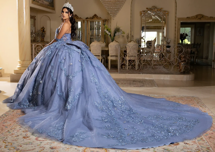 Applique Off Shoulder Ball Gown by May Queen LK283