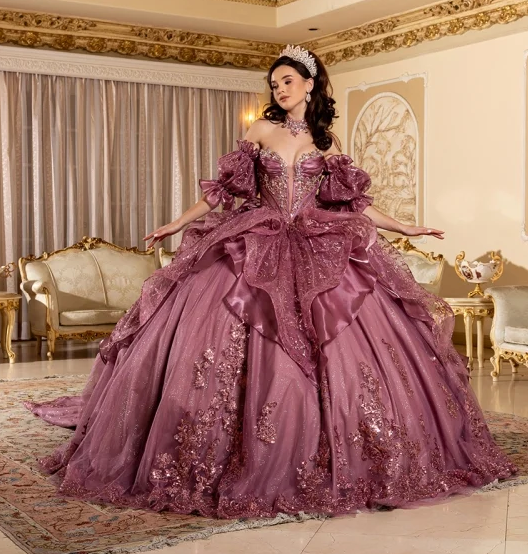 Strapless Puff Sleeve Ball Gown by May Queen LK310