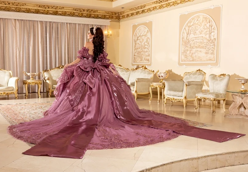Strapless Puff Sleeve Ball Gown by May Queen LK310