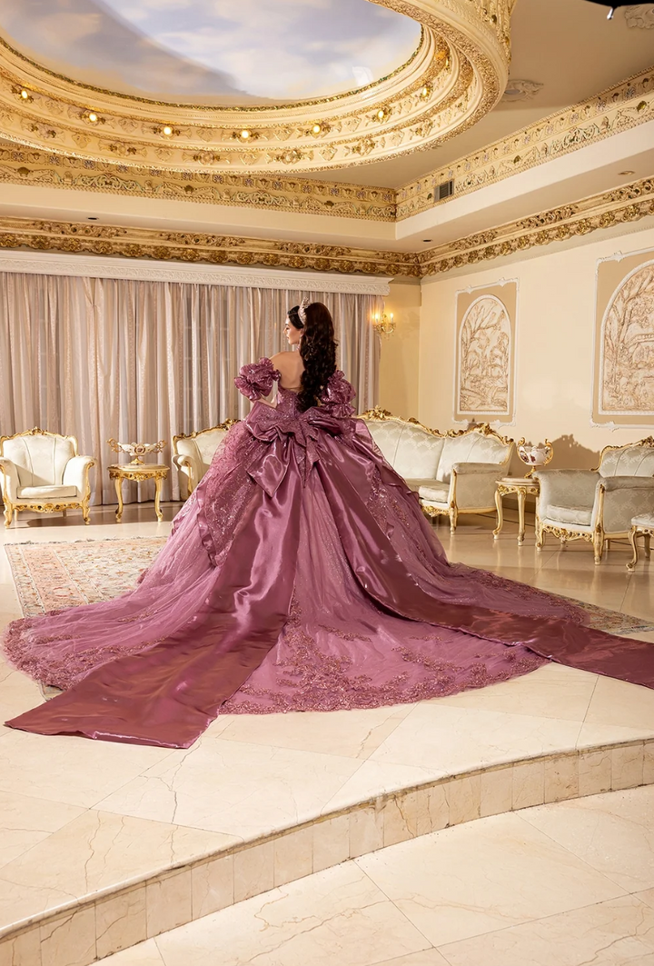 Strapless Puff Sleeve Ball Gown by May Queen LK310