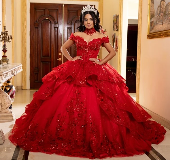 Off Shoulder Layered Ball Gown by May Queen LK298