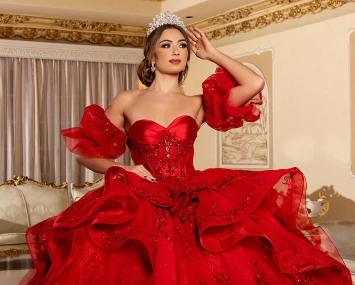 Strapless Puff Sleeve Ball Gown by May Queen LK289
