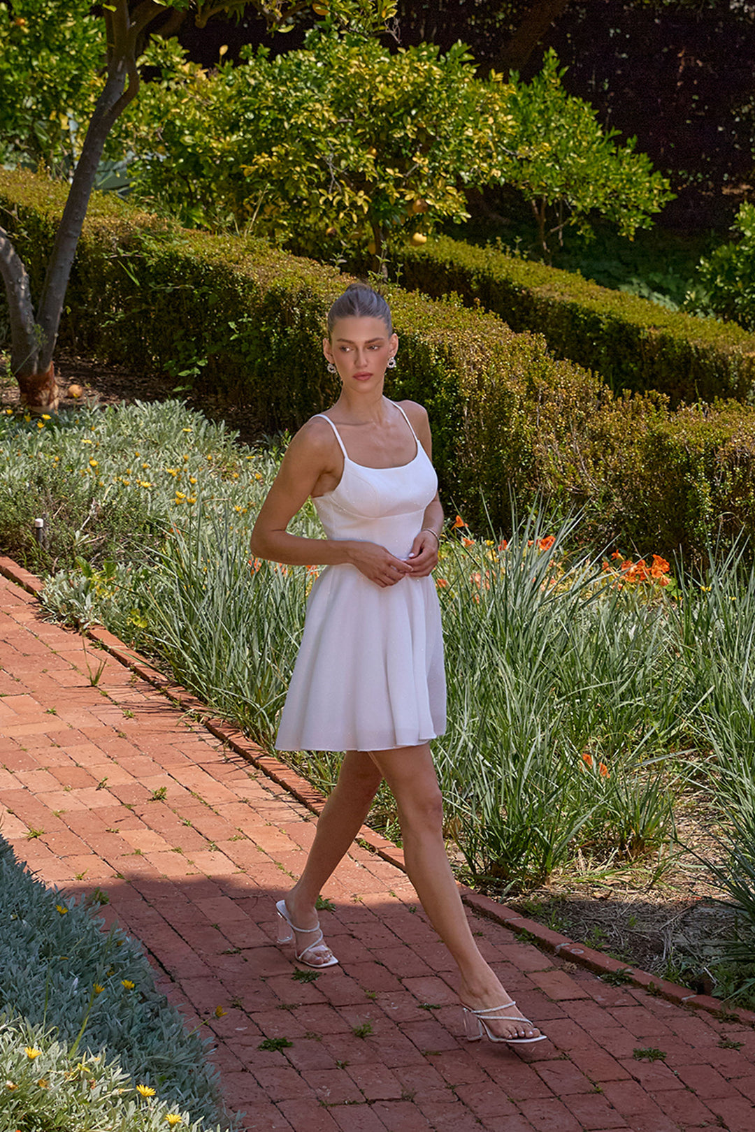 White Glitter Short Sleeveless Dress by Amoris T103W