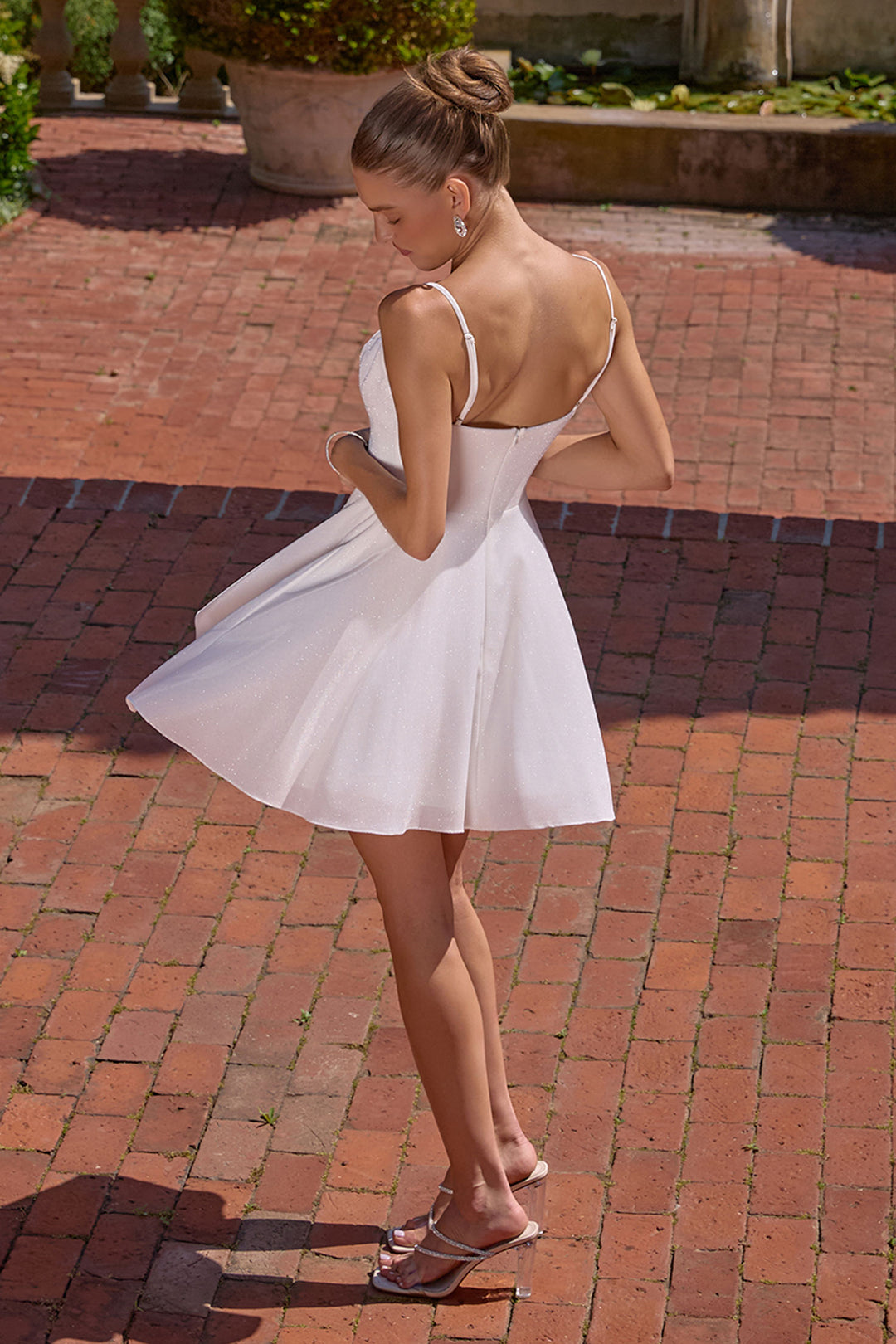 White Glitter Short Sleeveless Dress by Amoris T103W