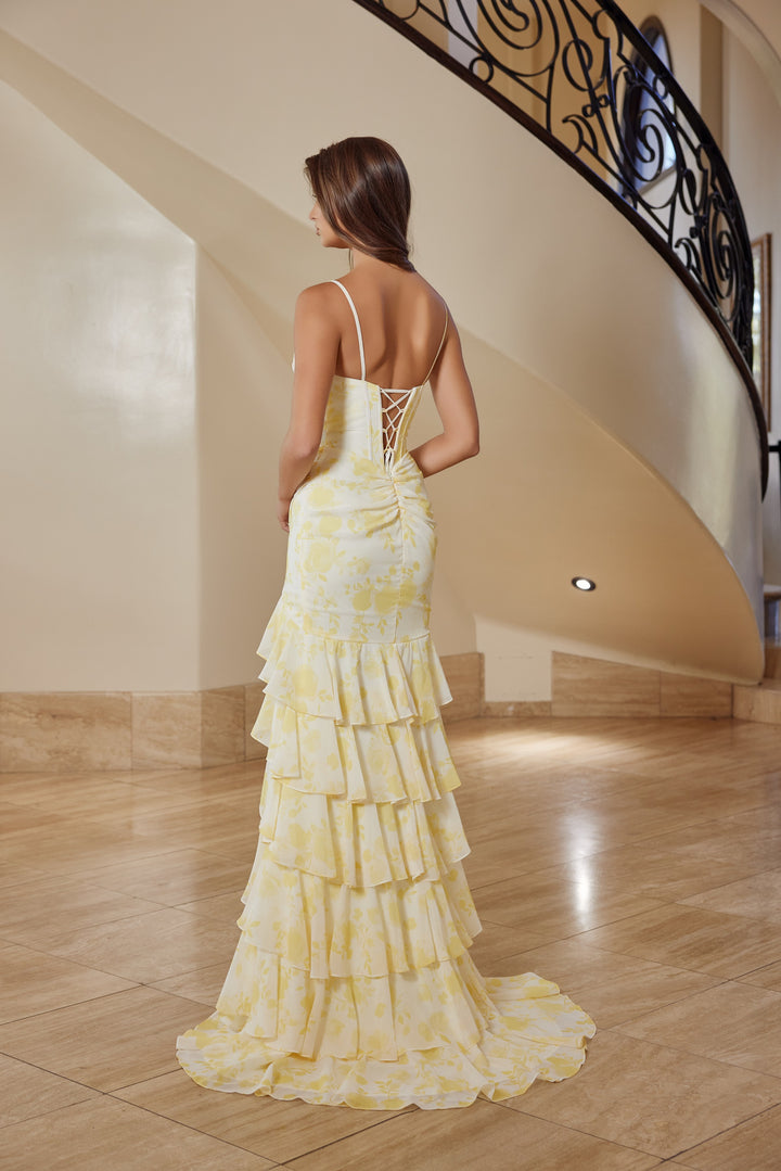 Print Sleeveless Tiered Slit Gown by Nox Anabel T1863