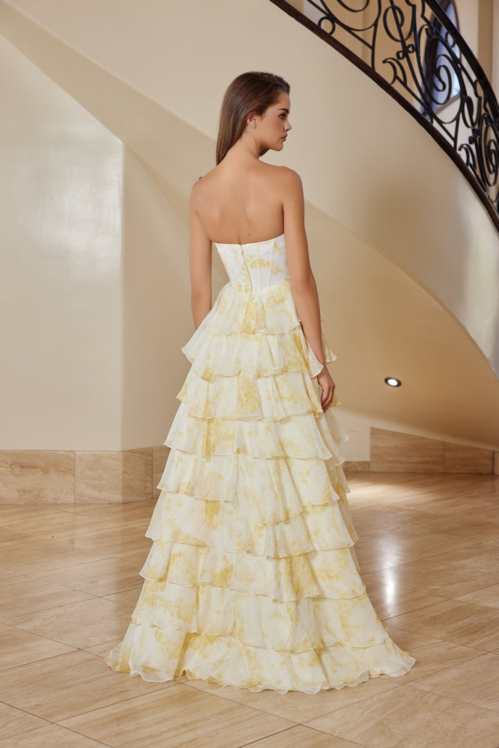 Print Strapless A-line Tiered Gown by Nox Anabel T1865