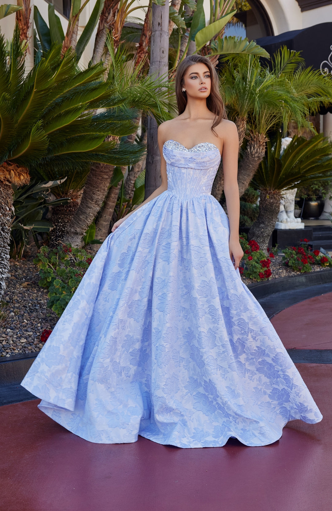 Jaquard Strapless A-line Gown by Nox Anabel T1912