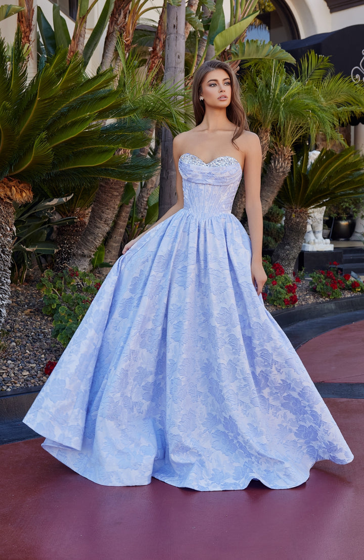 Jaquard Strapless A-line Gown by Nox Anabel T1912