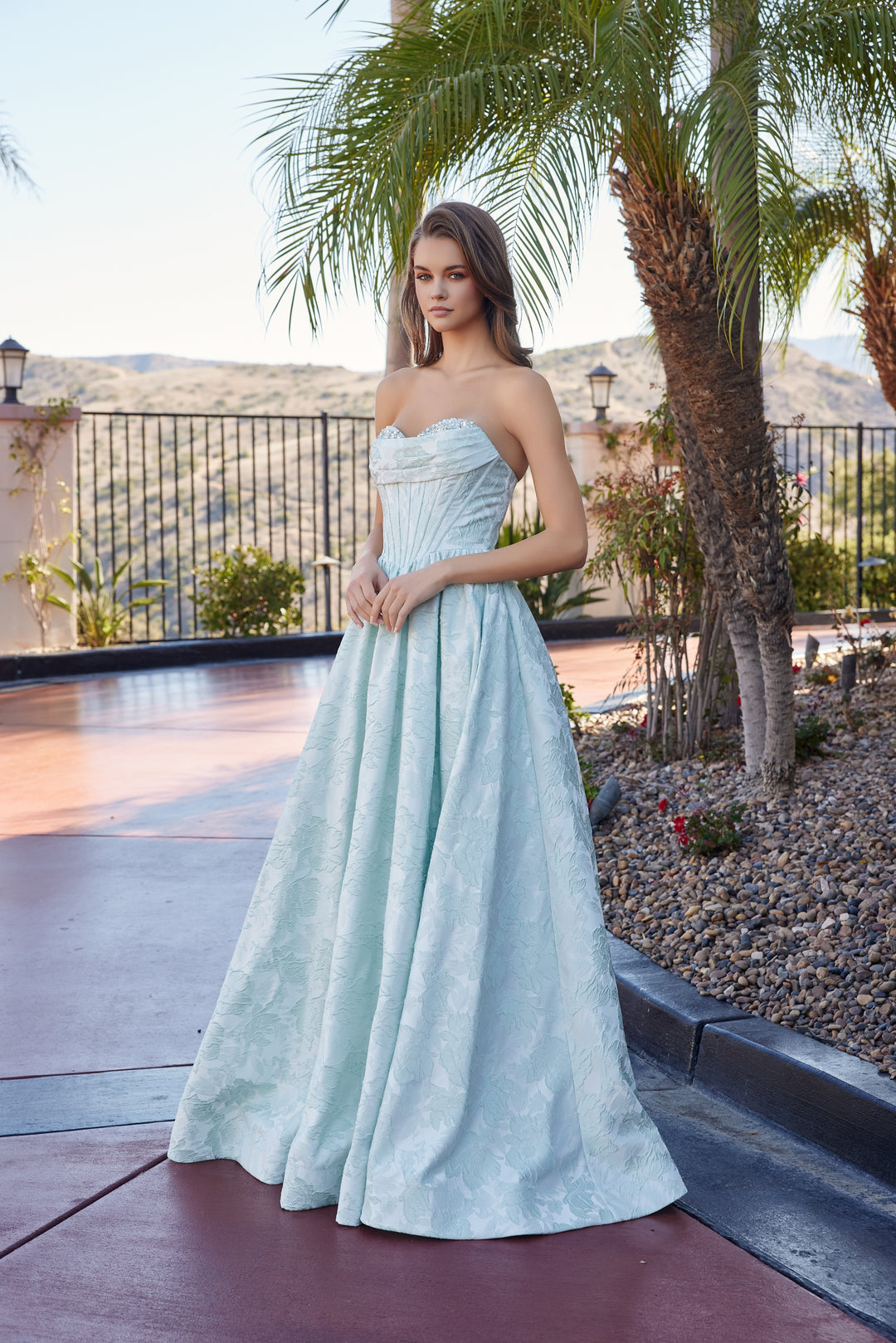 Jaquard Strapless A-line Gown by Nox Anabel T1912