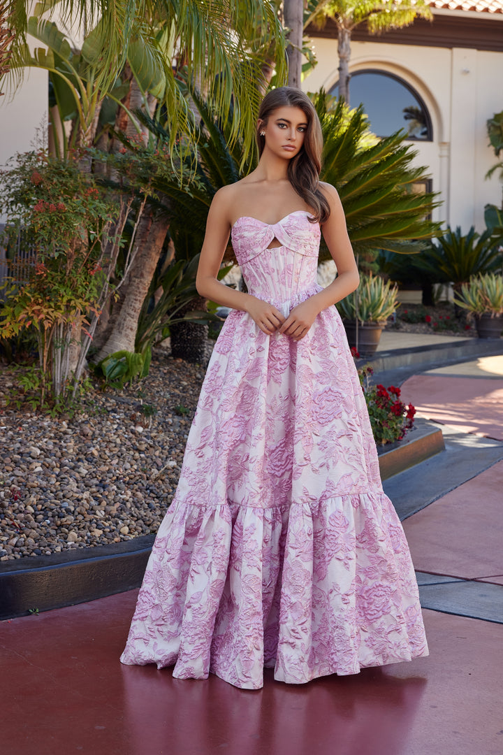 Jaquard Strapless A-line Gown by Nox Anabel T1923