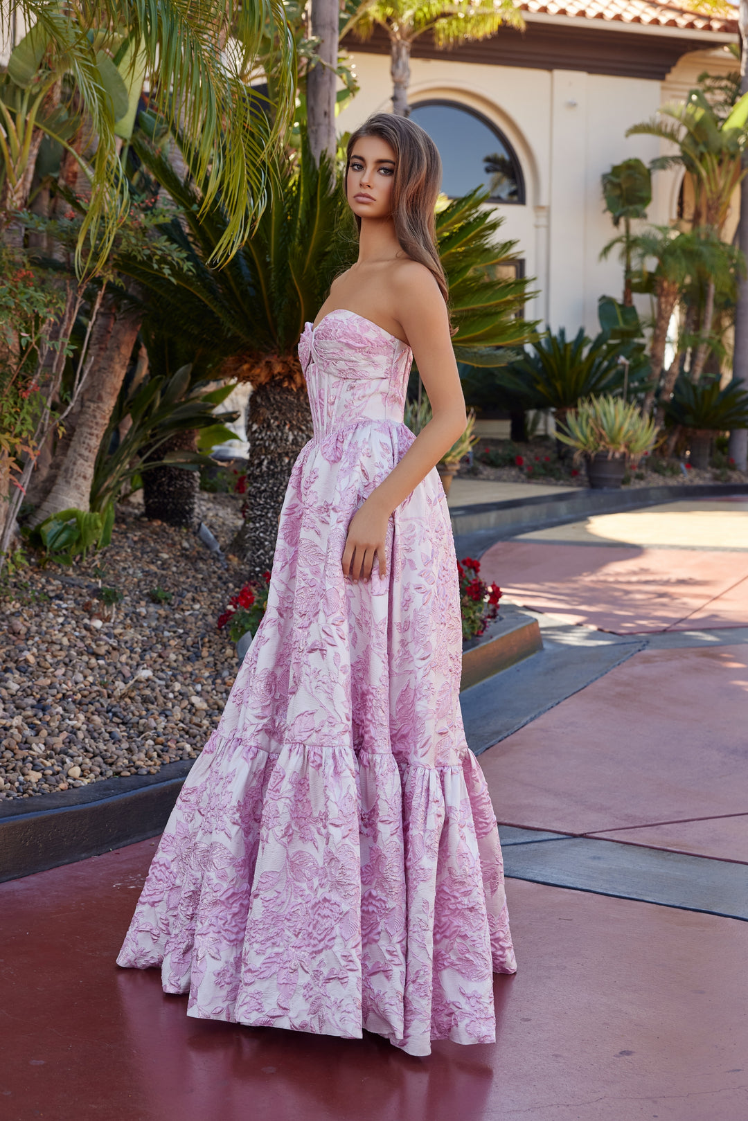 Jaquard Strapless A-line Gown by Nox Anabel T1923