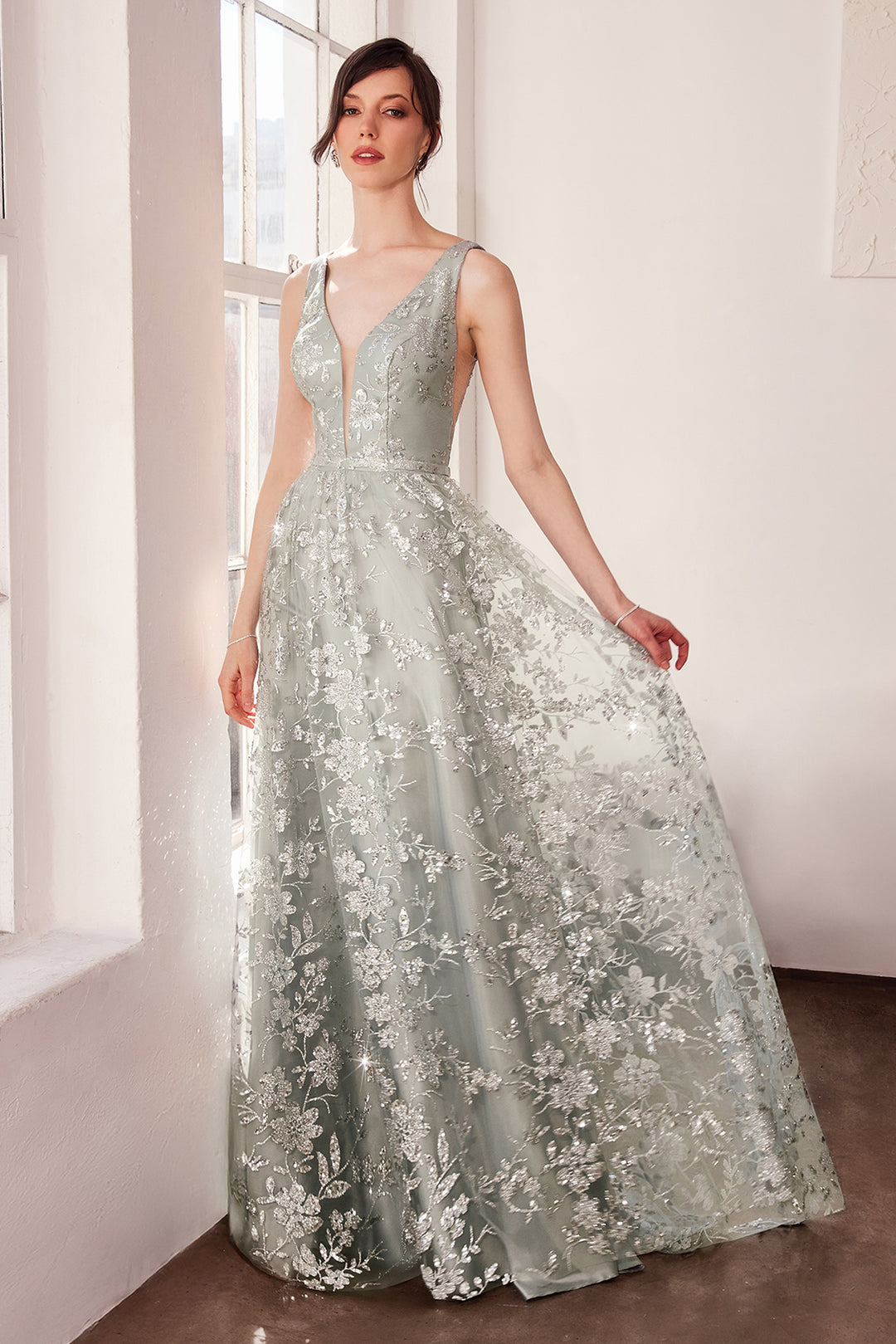Glitter Print Sleeveless Gown by Amoris T606