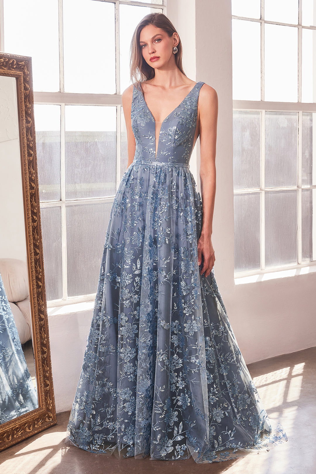 Glitter Print Sleeveless Gown by Amoris T606