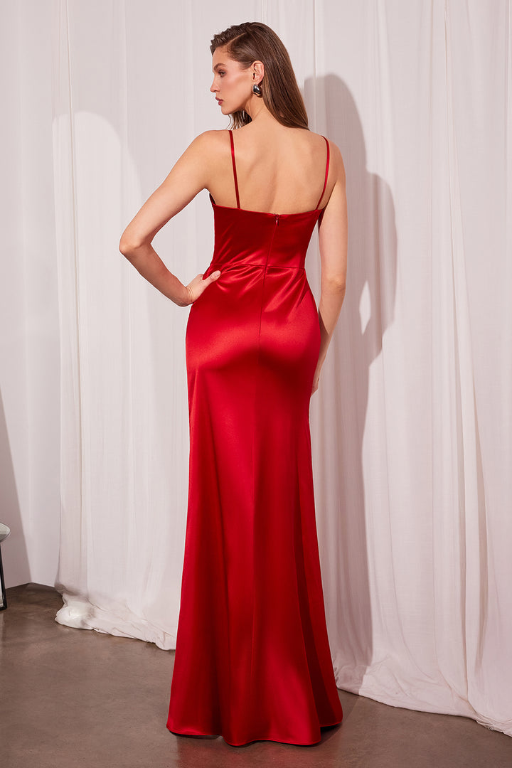 Satin Fitted Sleeveless Slit Gown by Amoris T608 - Outlet