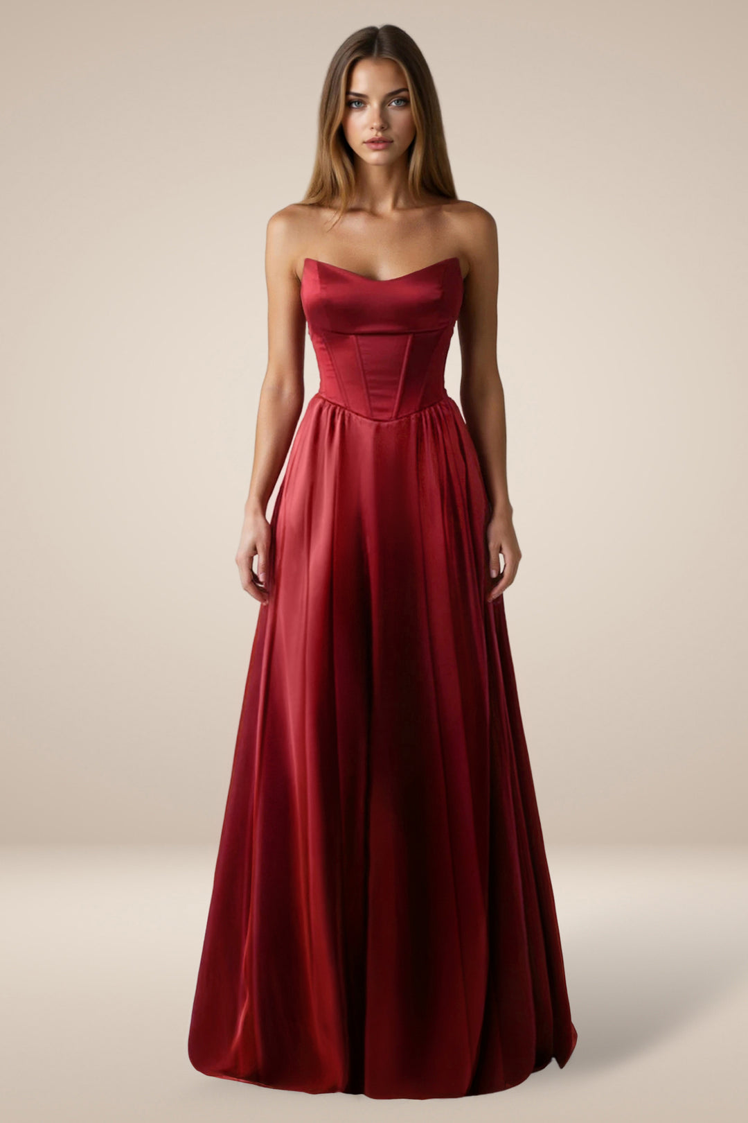 Satin Strapless A-line Gown by Amoris T612