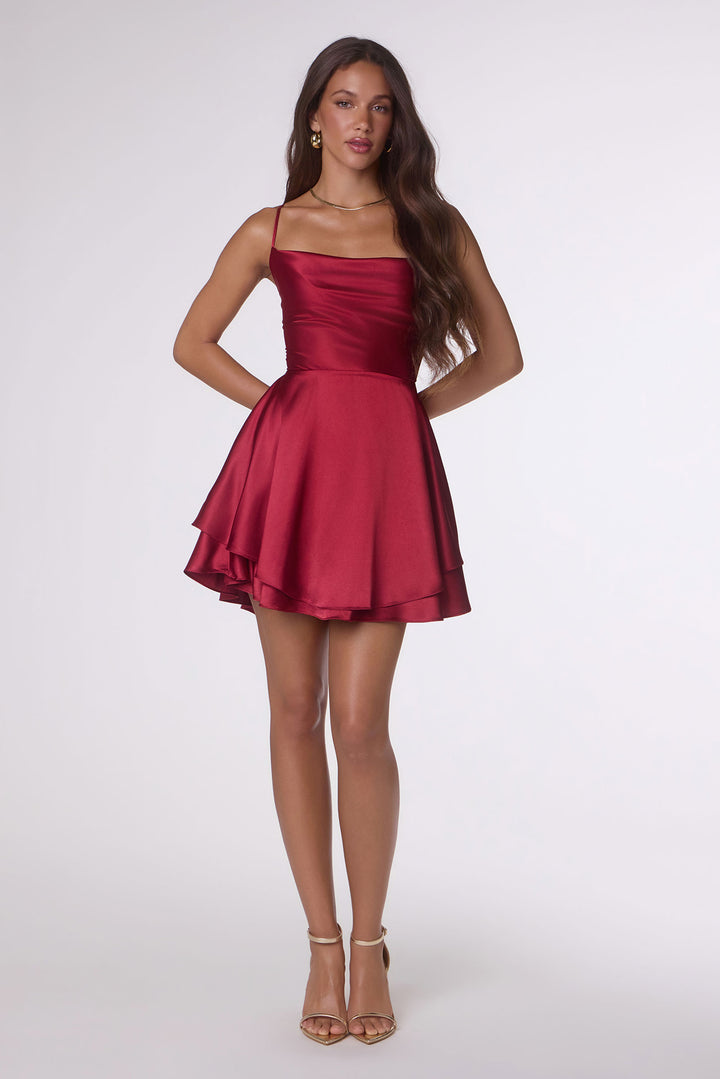 Satin Short Sleeveless A-line Dress by Amoris T616