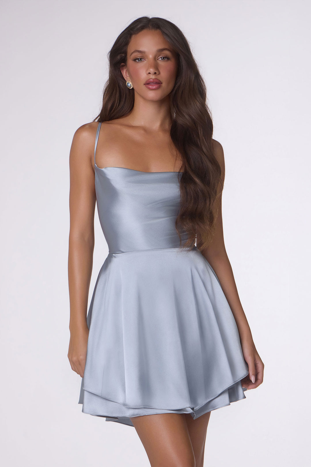 Satin Short Sleeveless A-line Dress by Amoris T616