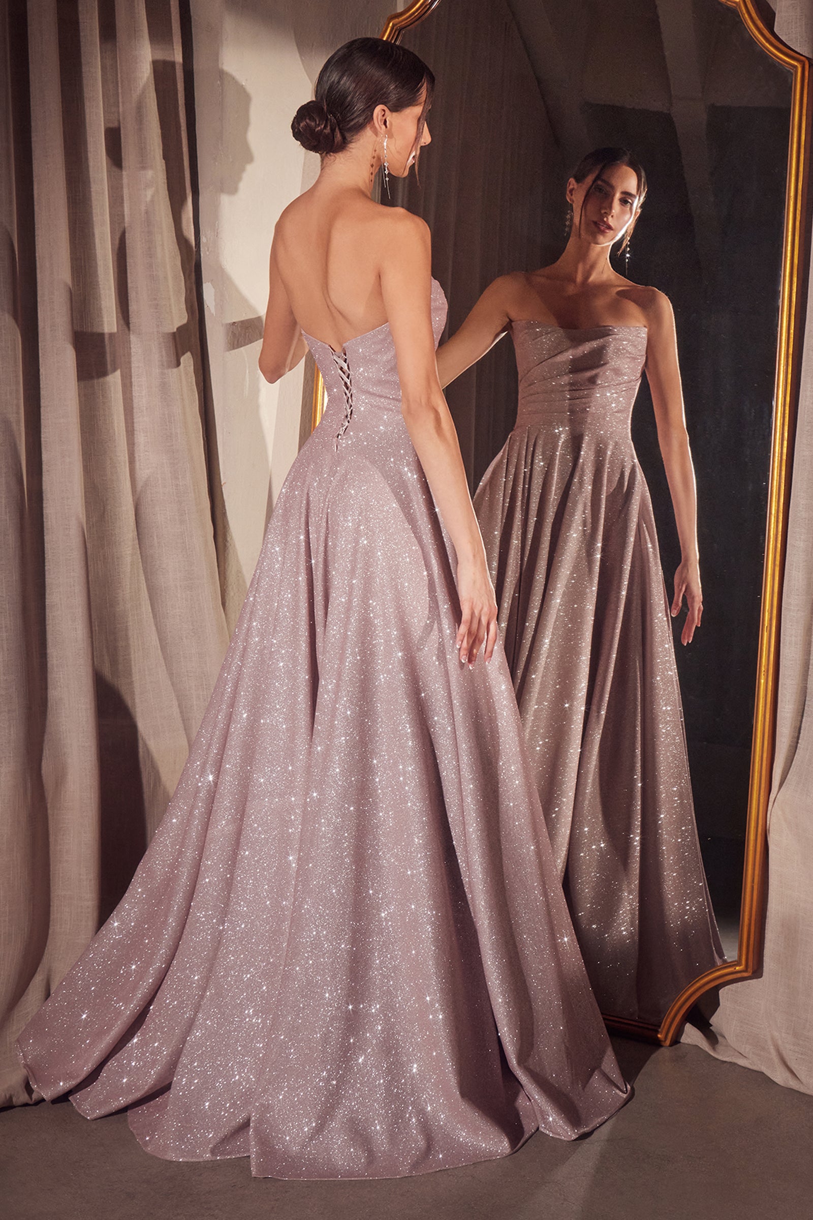Glitter Strapless A-line Slit Gown by Amoris T701 – ABC Fashion