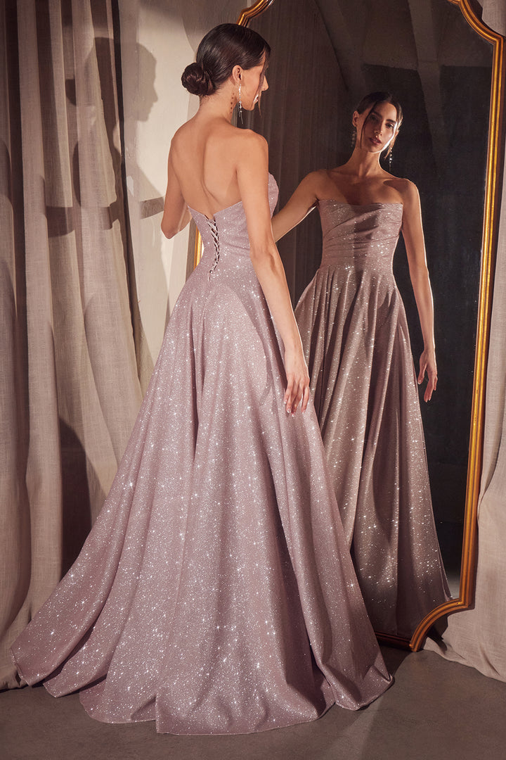 Glitter Strapless A-line Slit Gown by Amoris T701