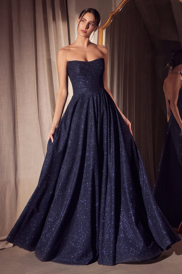 Glitter Strapless A-line Slit Gown by Amoris T701
