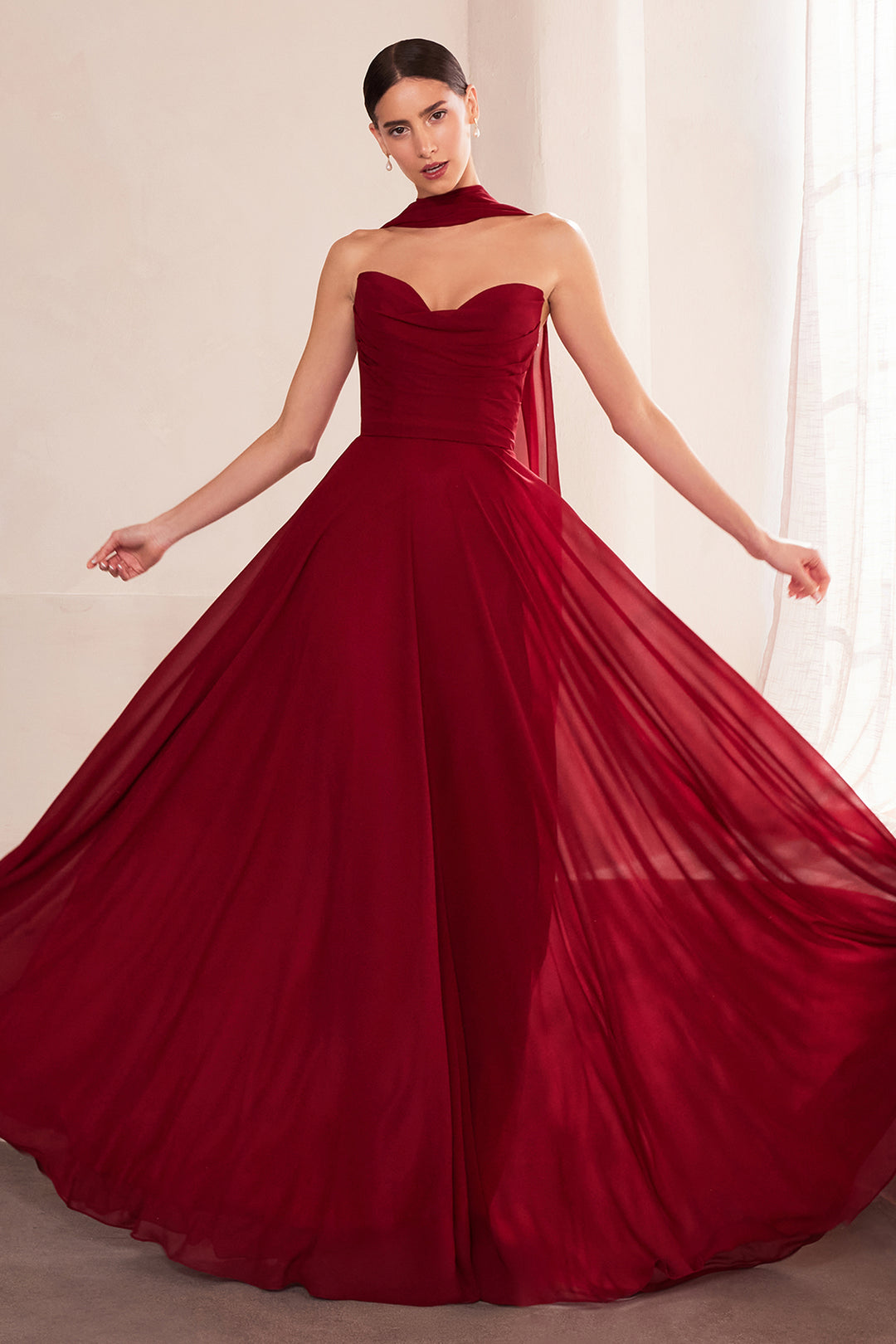 Chiffon Strapless Slit Gown by Ladivine CD355 - Outlet