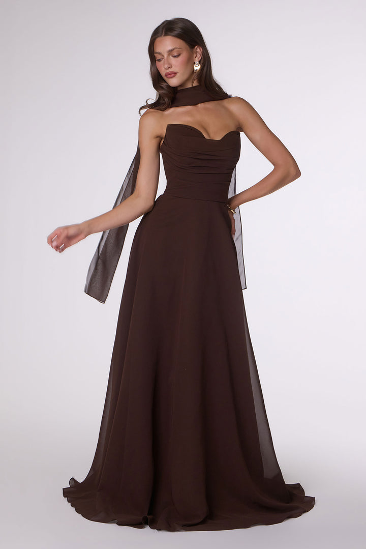 Chiffon Strapless A-line Gown by Amoris T703