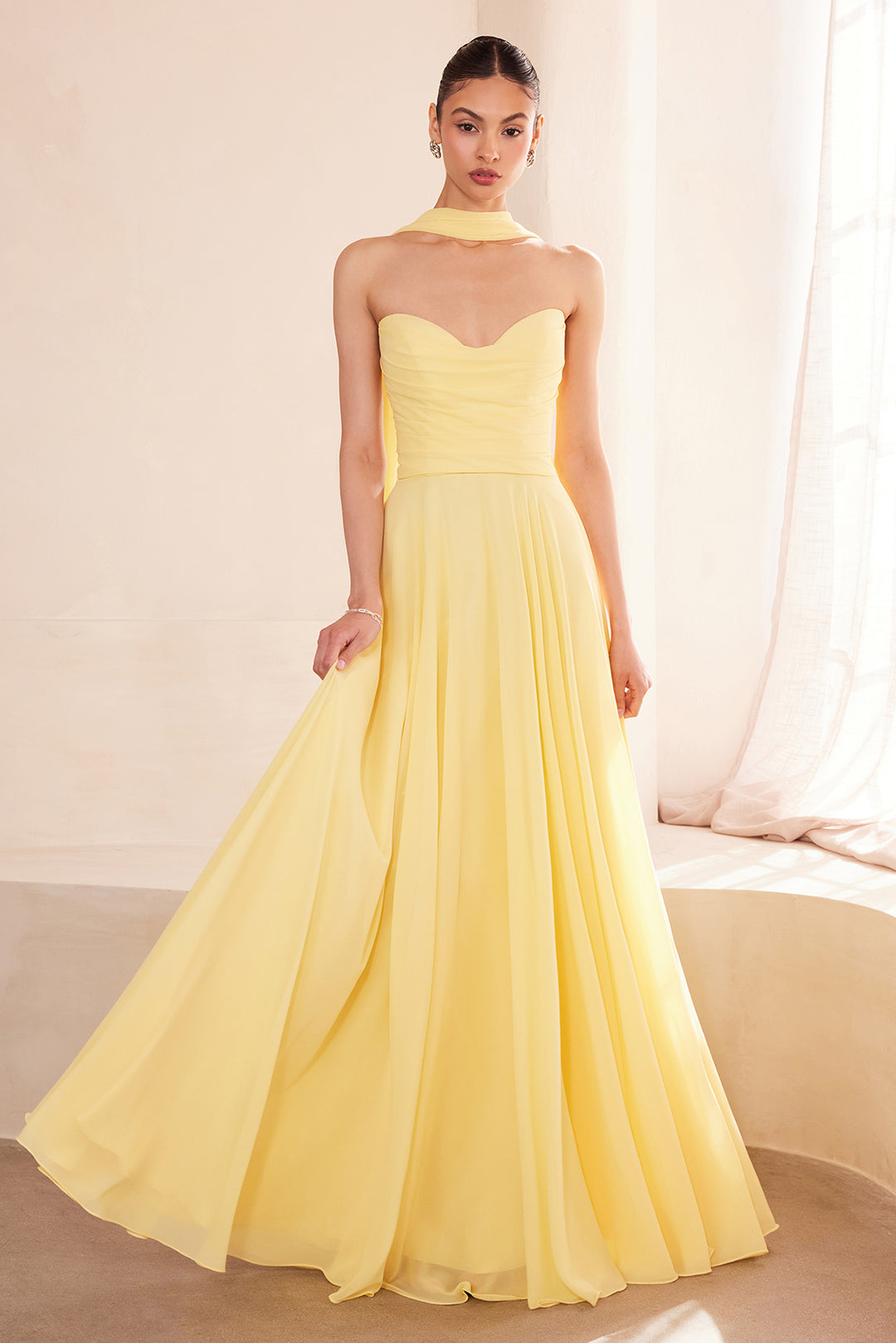 yellow strapless chiffon dress Strapless Yellow Chiffon Tiered Ruffles Long Party Dress Dressesforparty