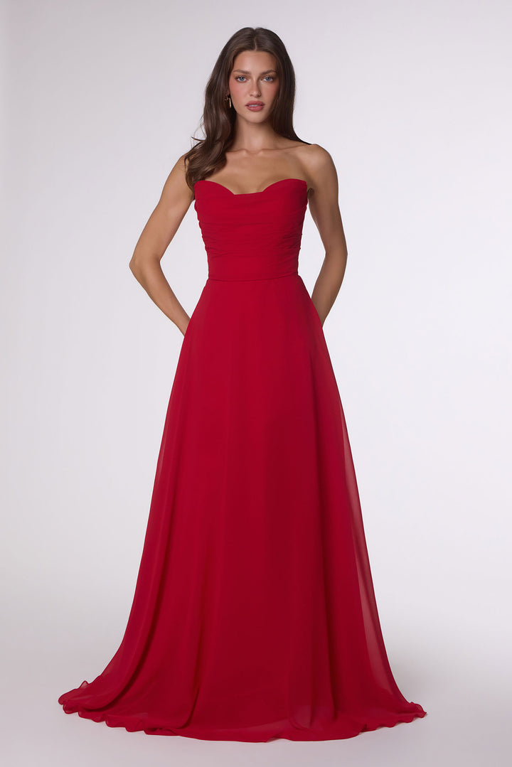 Chiffon Strapless A-line Gown by Amoris T703