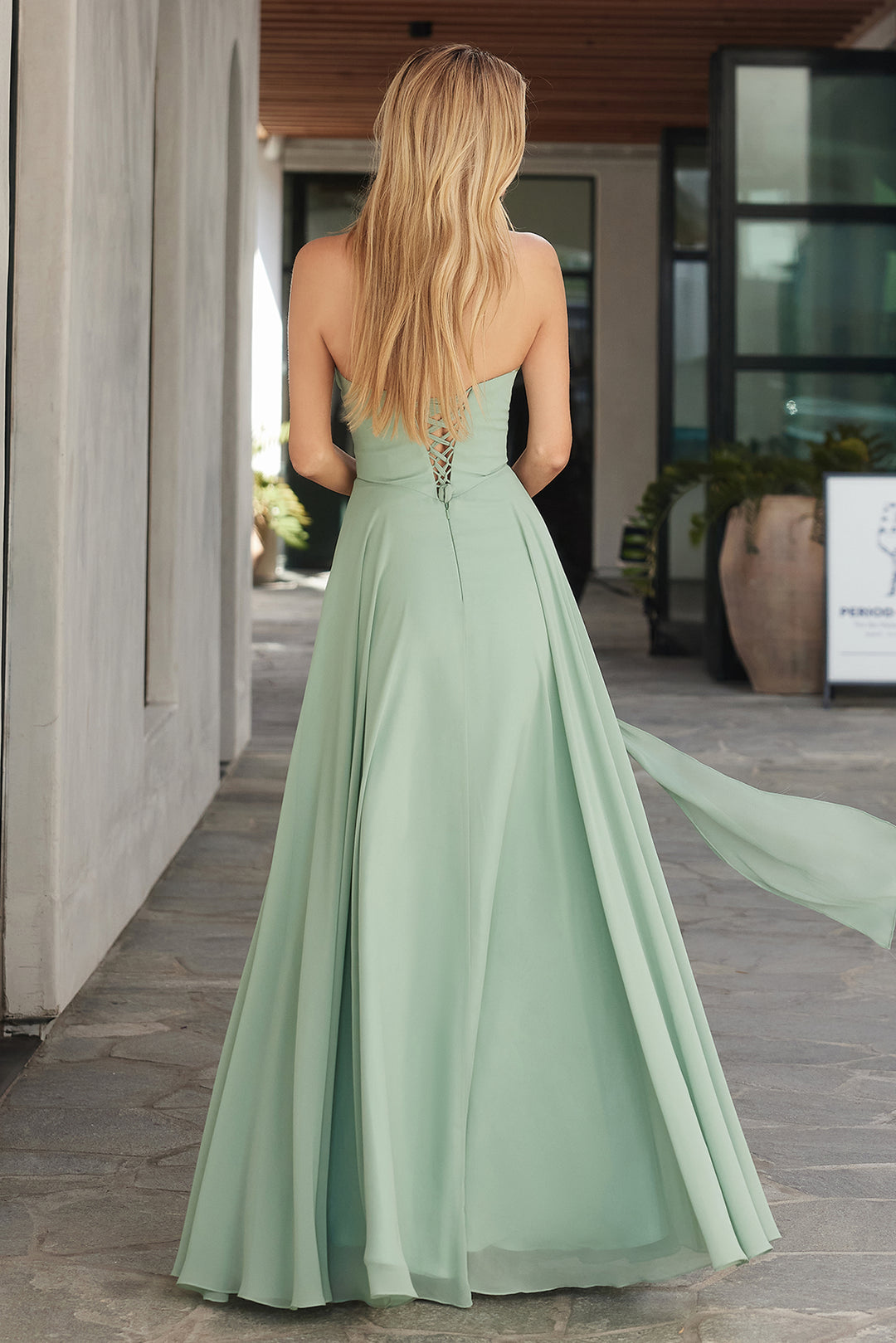 Chiffon Strapless A-line Gown by Ladivine T703