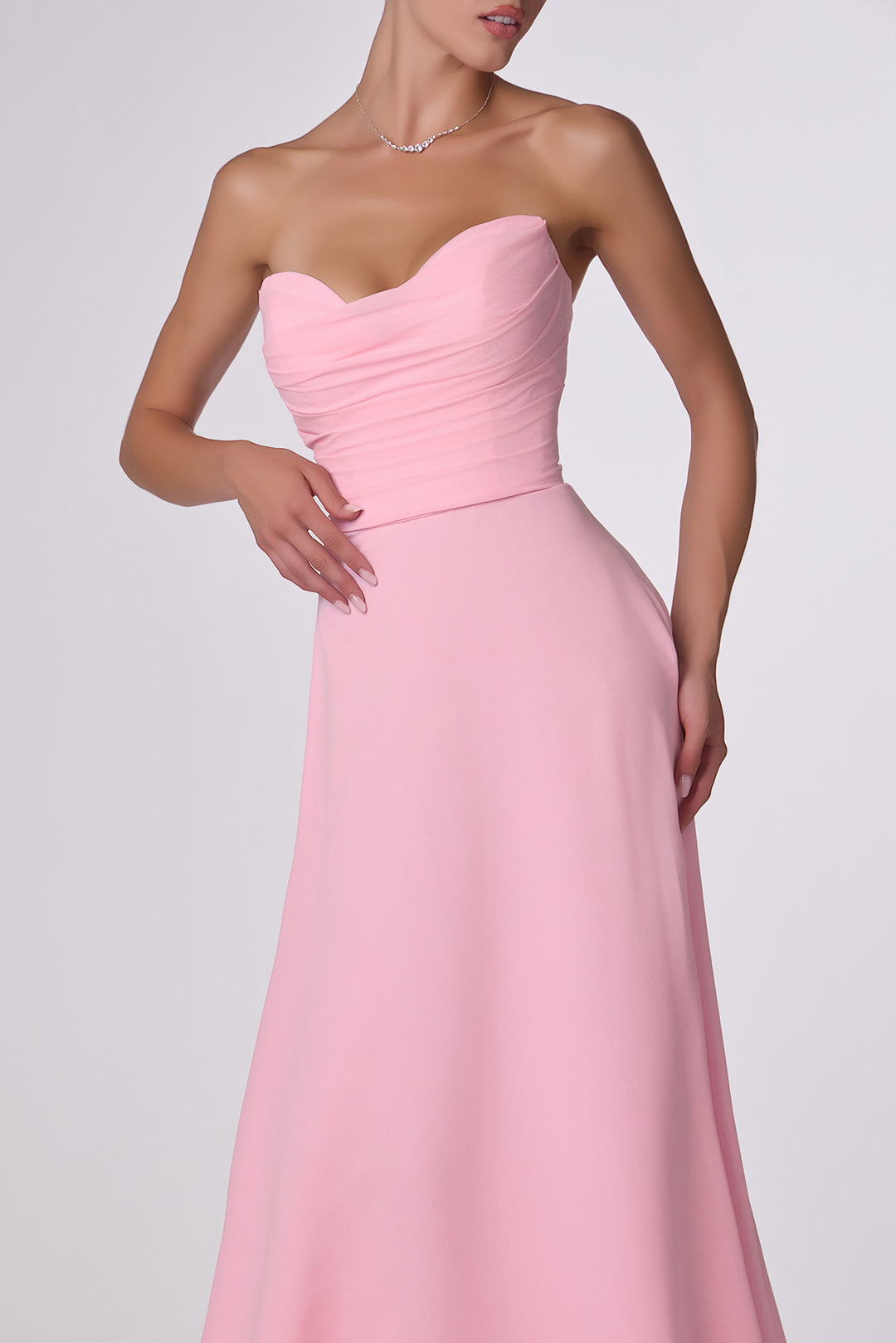 Chiffon Strapless A-line Gown by Amoris T703