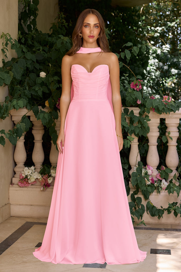 Chiffon Strapless A-line Gown by Ladivine T703