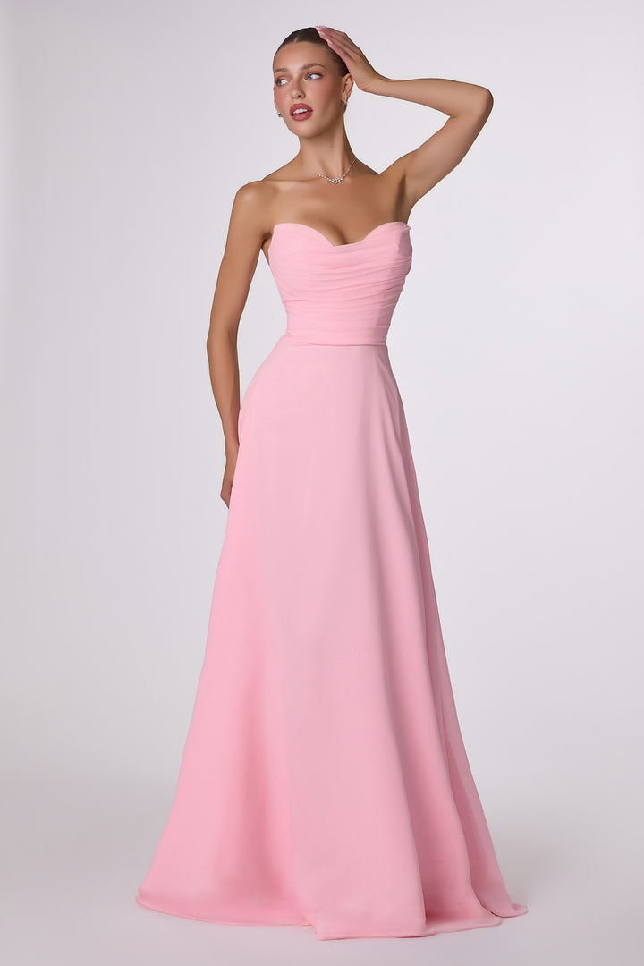 Chiffon Strapless A-line Gown by Amoris T703