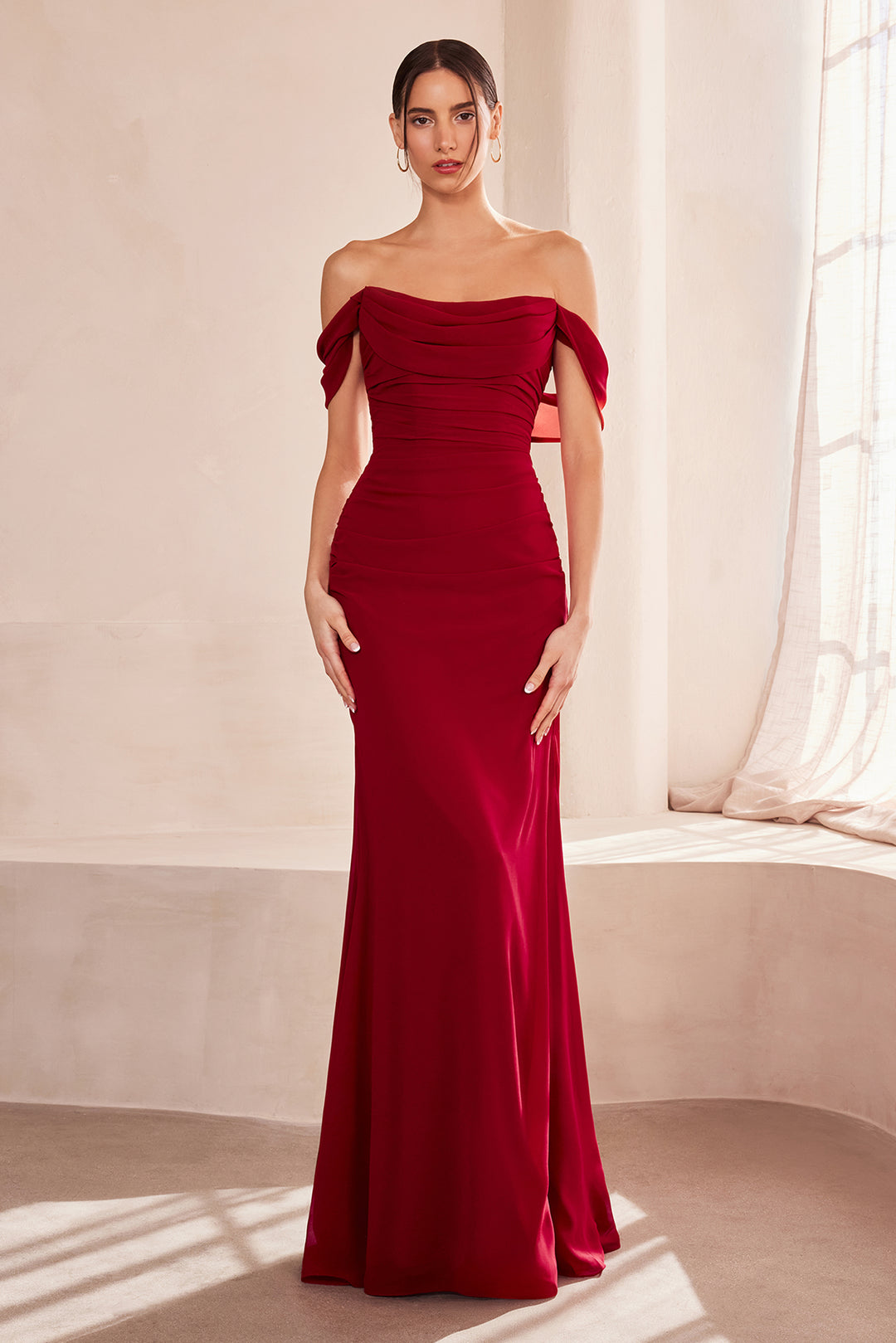Chiffon Fitted Off Shoulder Gown by Amoris T705 - Outlet
