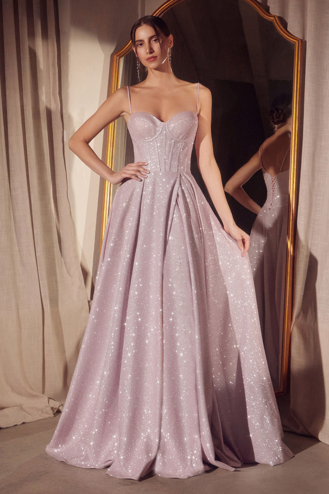 Glitter Sleeveless A-line Slit Gown by Ladivine T706